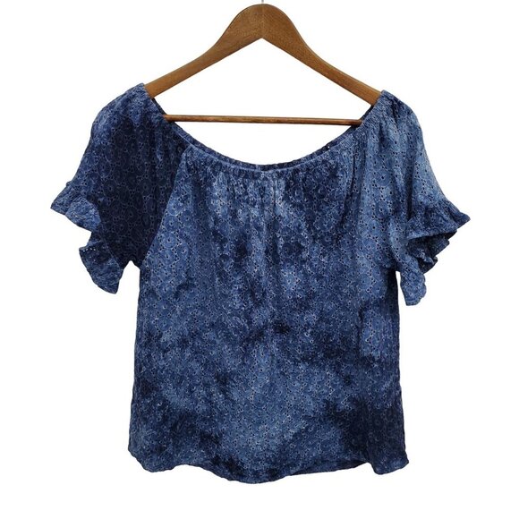 Knox Rose Womens Blue Eyelet Off The Shoulder Blouse Top Size M Short Sleeve - Picture 3 of 12